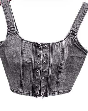 Acid Wash Black Denim Corset Crop Tank Top